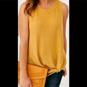 Thermal front twist sleeveless top mustard yellow